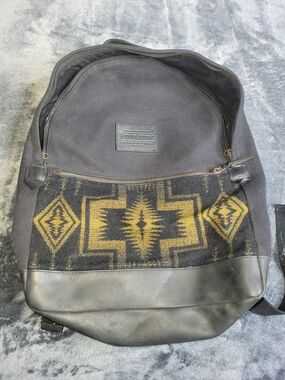 Pendleton Black and Gold Geometric Thick Canvas And Leather Backpack